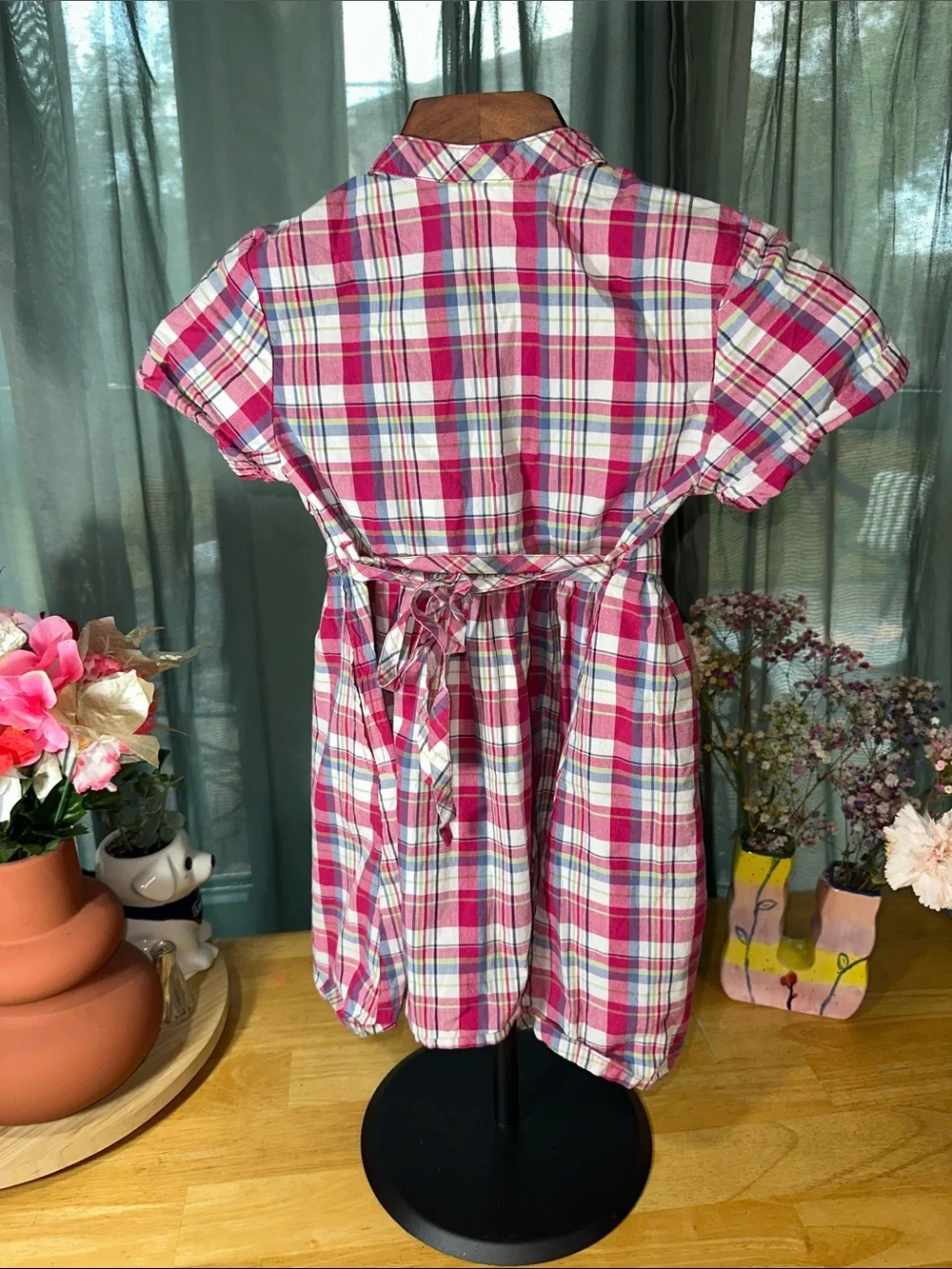 Crazy 8 Girls Pink Plaid Ruffle-Front Short Sleeve Dress